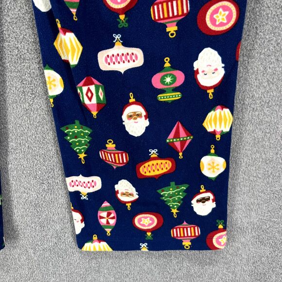 North Pole Trading Co. Pajama Pants Women Small Blue Christmas Tree Sant Flannel - Picture 13 of 15